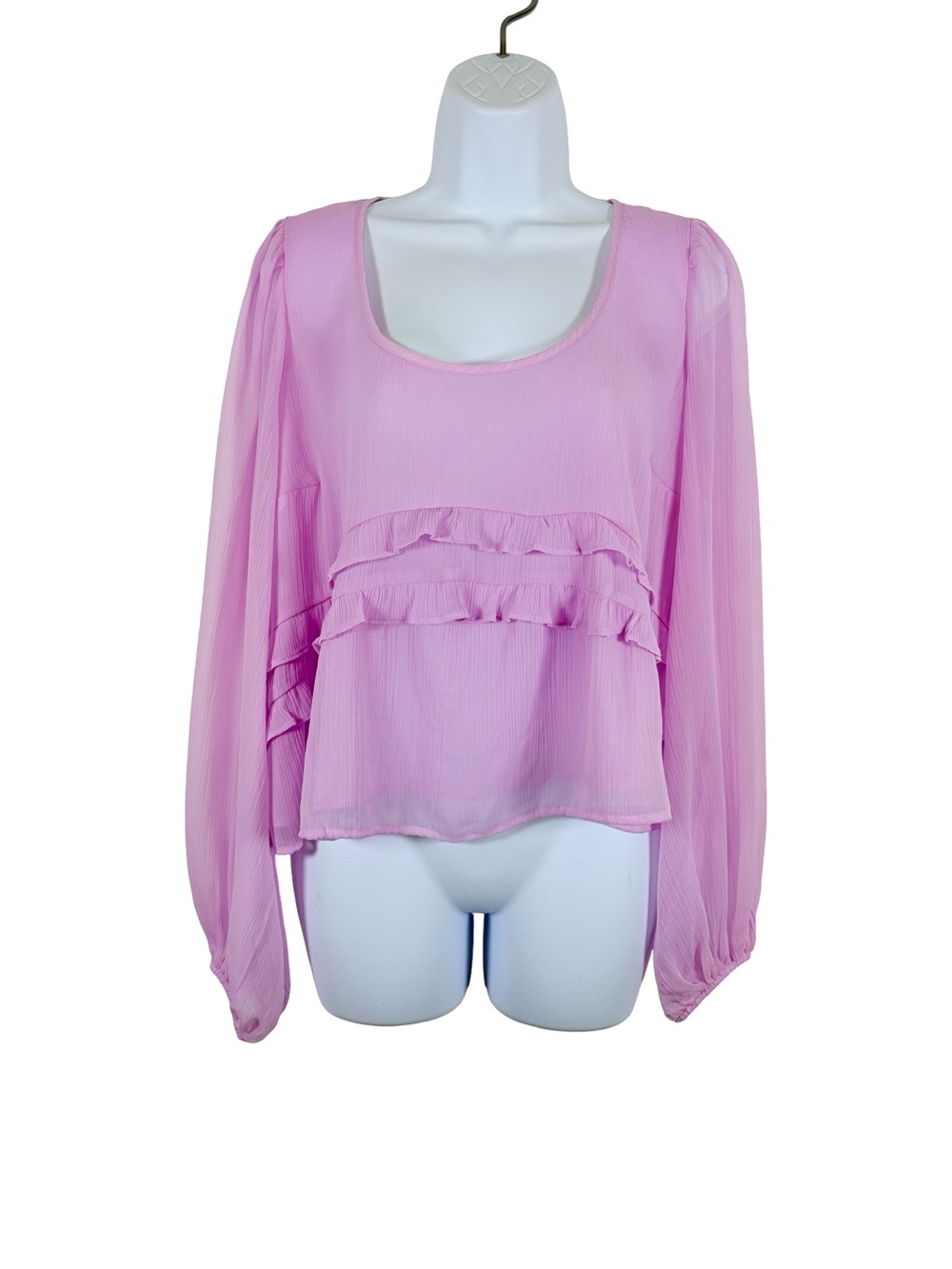 Abercrombie & Fitch Pink Sheer Ruffle Blouse Long Sleeve Flowy Top SzL